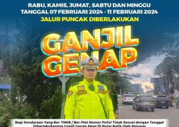 Mulai Besok 7 Sampai 11 Februari 2024 Puncak Ganjil Genap